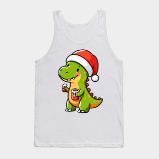 Cute Dino Santa Hat Xmas Cartoon Christmas Dinosaur Tank Top